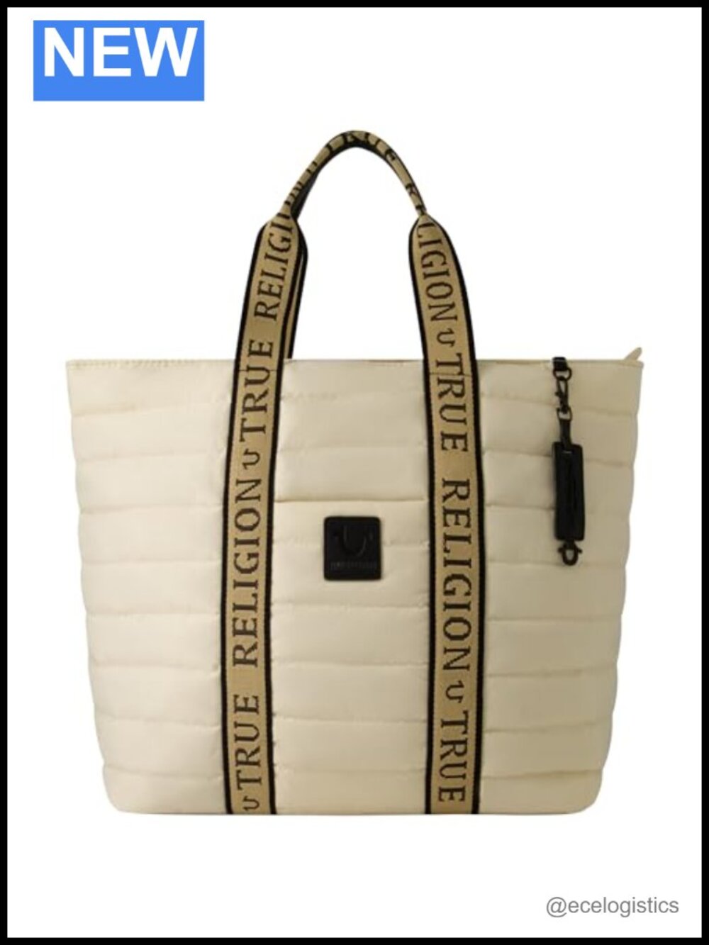 Quilted Nylon Tote Bag with Top Handles and Zipper Closure
